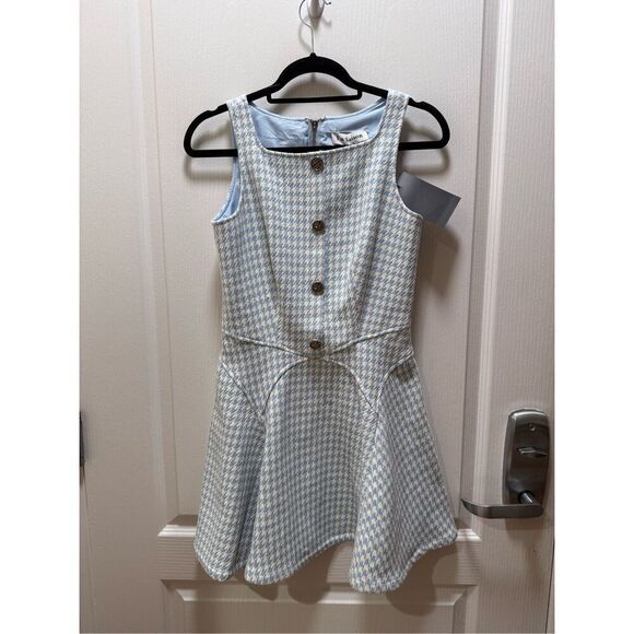 EN SAISON Raelynn Dress houndstooth pattern Mini Dress Blue & White Size S NWT - Picture 5 of 7